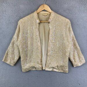 Vintage 60s Cyn Les Beaded  Wool  Cardigan Sweater Small
